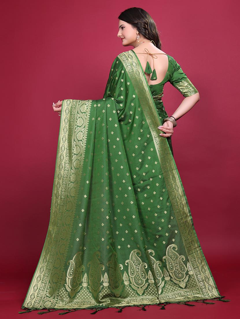 women green self design banarasi saree with blouse - 21881499 - Standard Image - 2