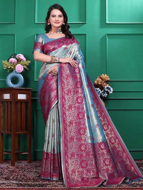 women floral kanjivaram saree with blouse - 21881503 - Standard Image - 0