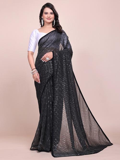 women sequined detailed party wear saree with blouse - 21881510 - Standard Image - 0