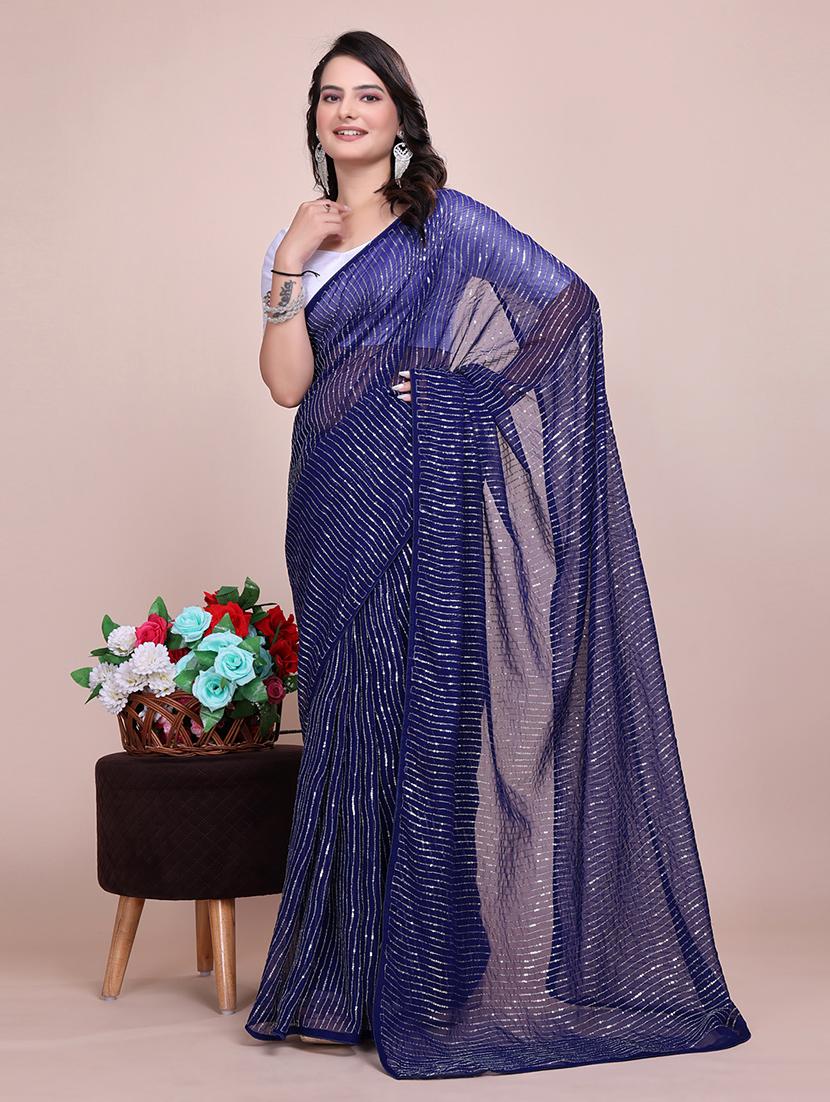 women sequined detailed party wear saree with blouse - 21881511 - Standard Image - 2