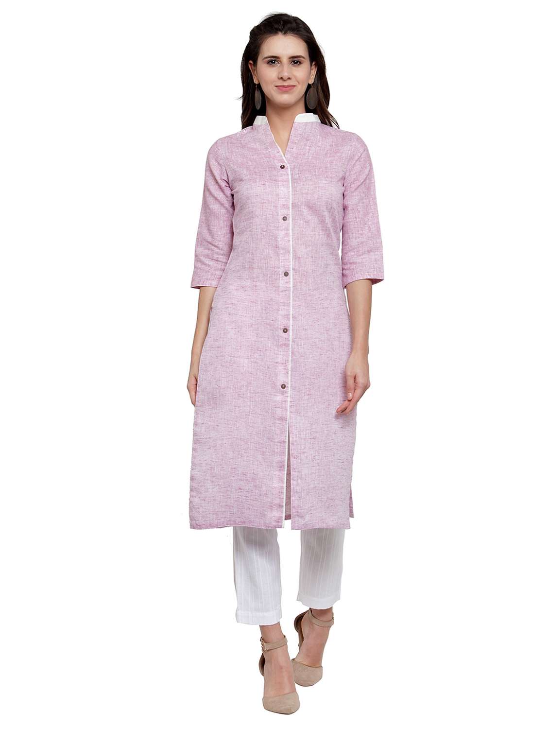 women solid three quarter sleeve straight kurta
