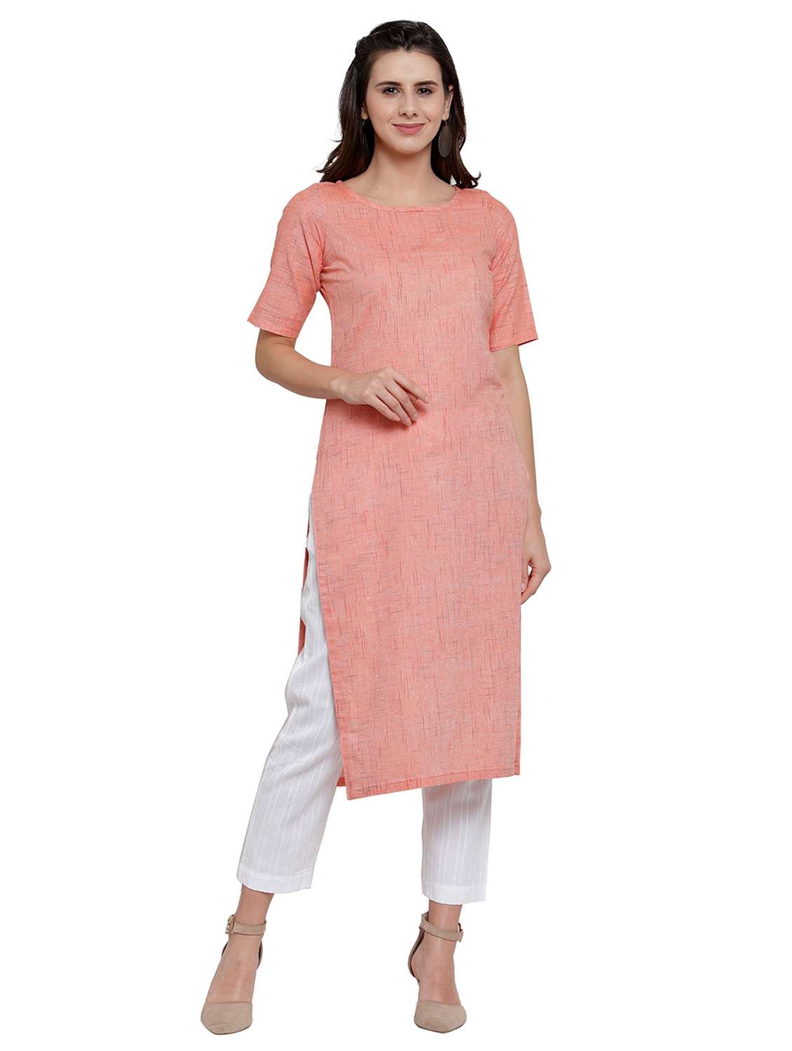 women self design short sleeve straight kurta
