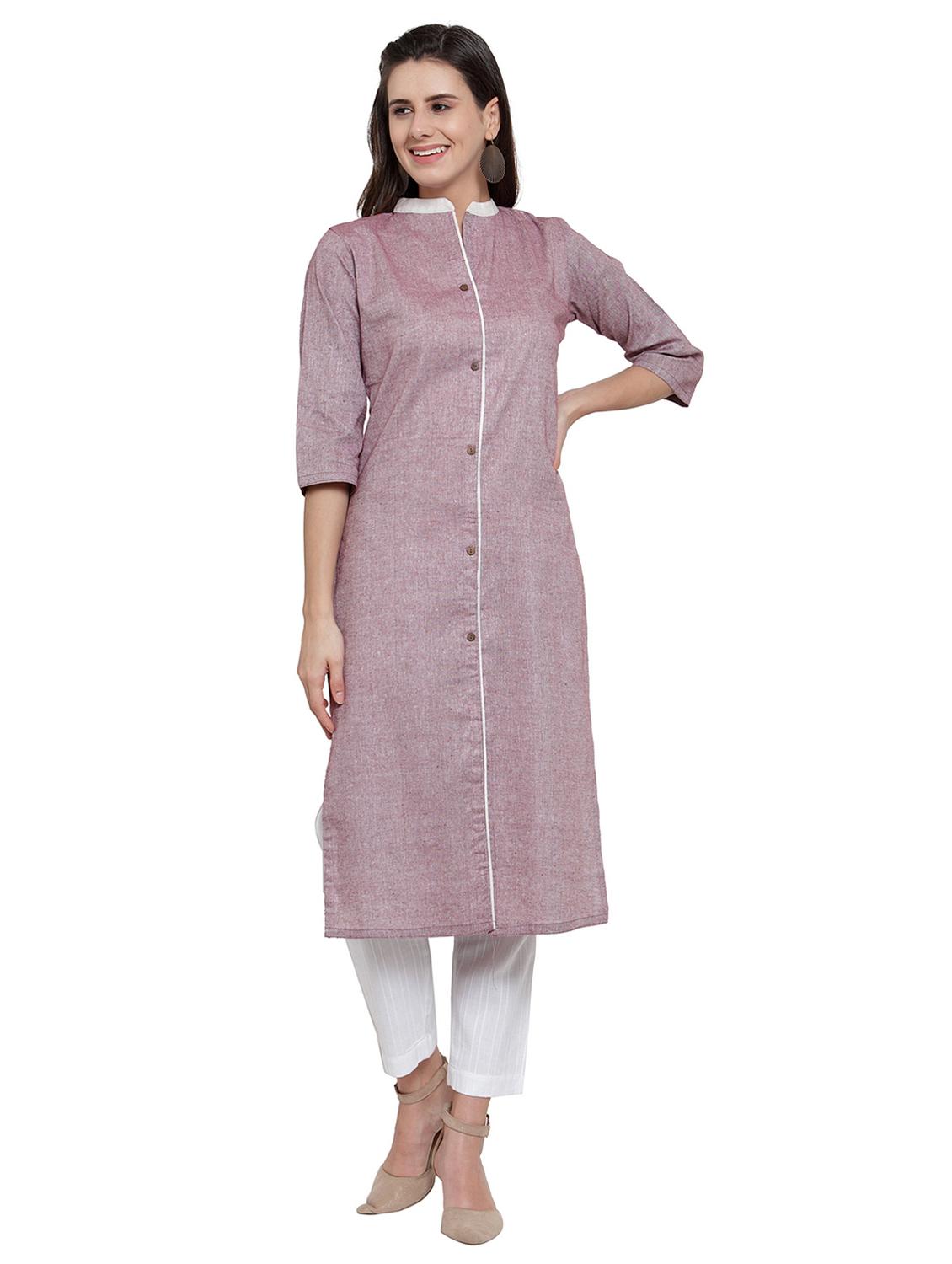 women solid three quarter sleeve straight kurta - 21881534 - Zoom Image - 0