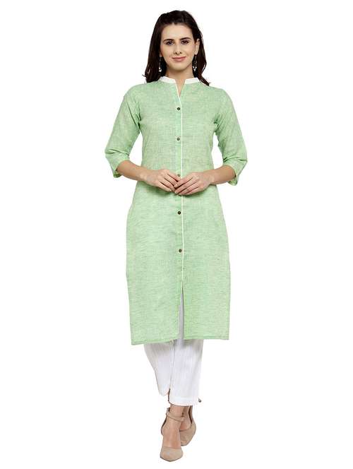women solid three quarter sleeve straight kurta - 21881535 - Standard Image - 0