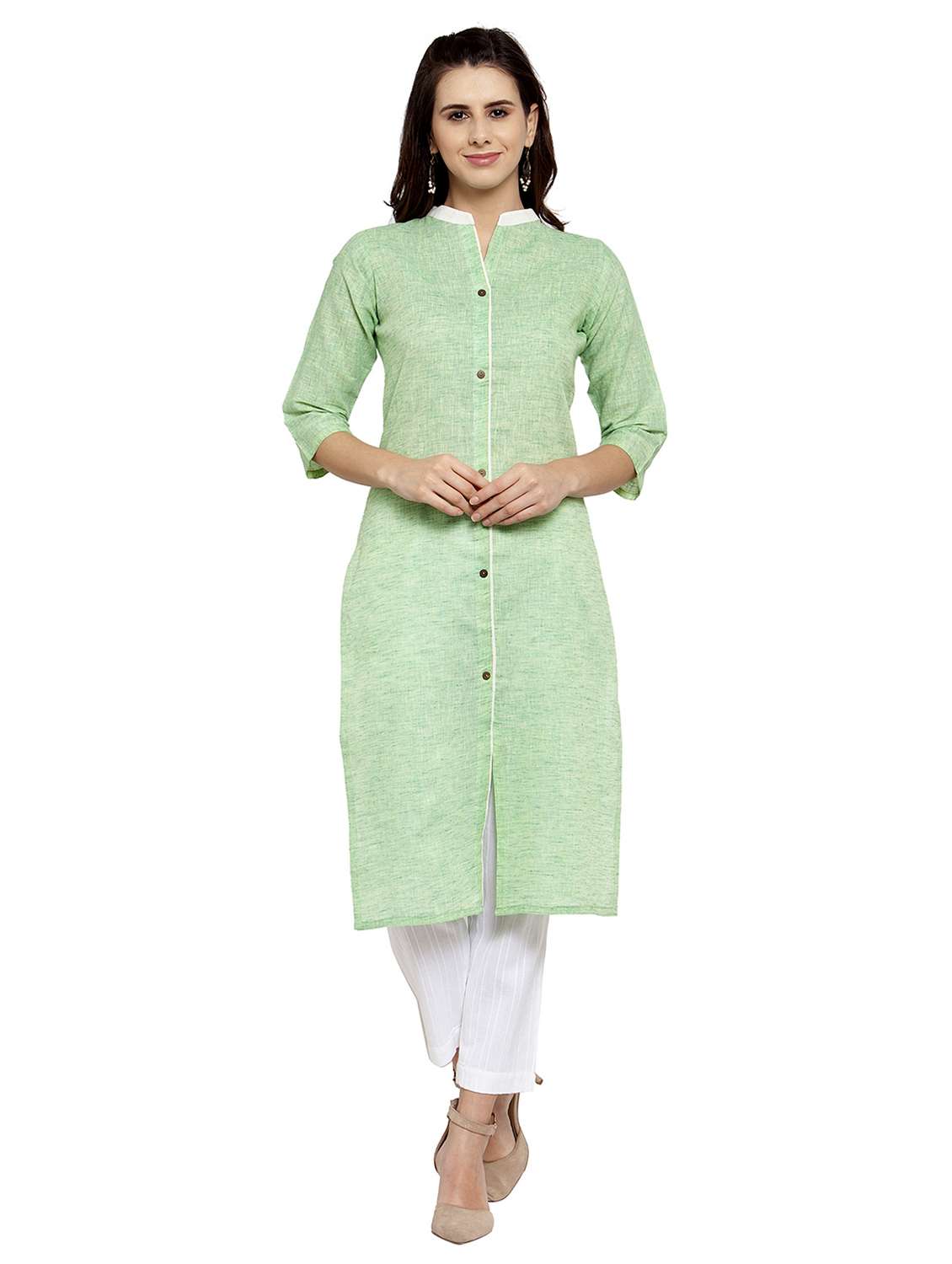 women solid three quarter sleeve straight kurta - 21881535 - Zoom Image - 0