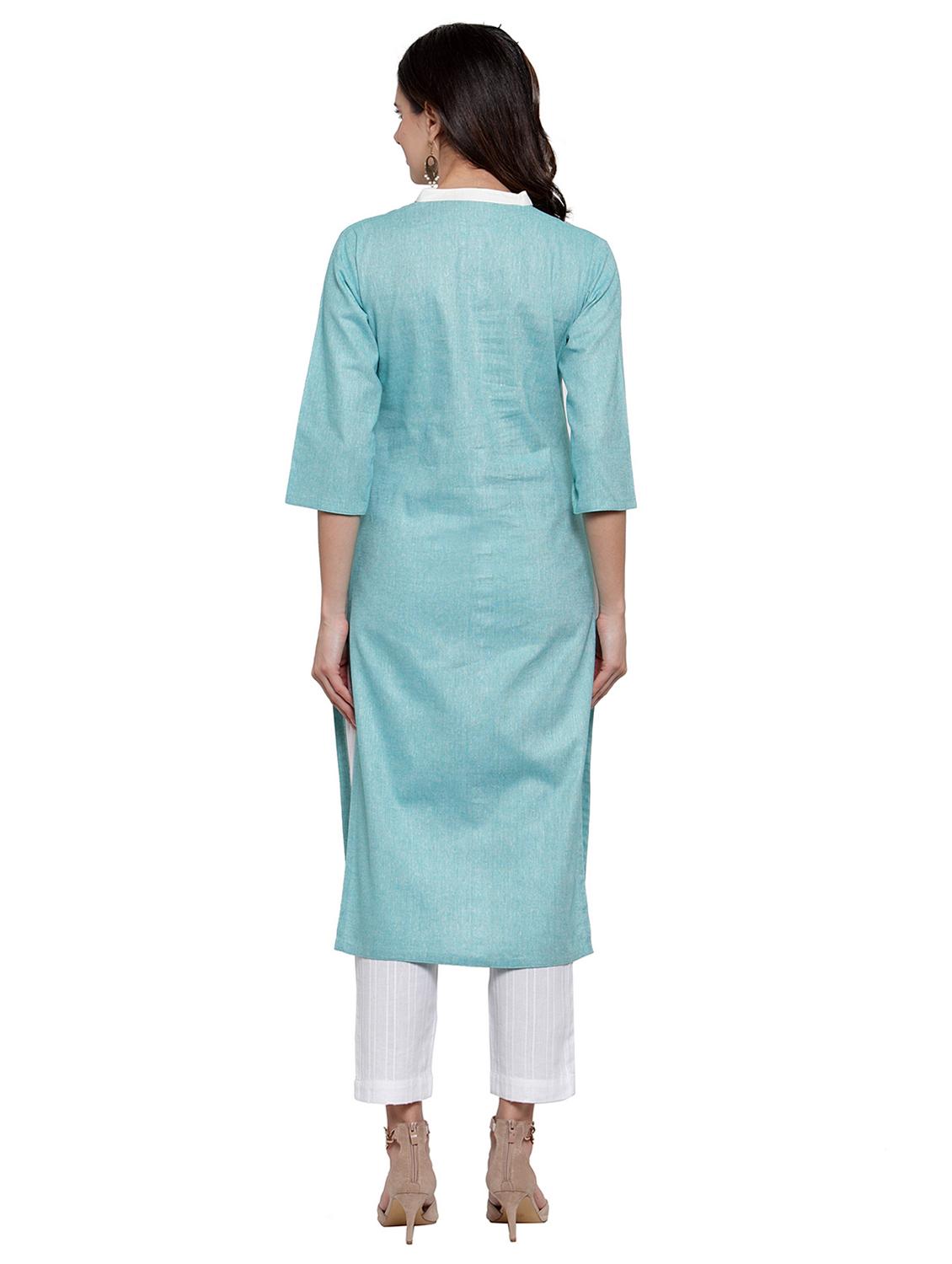 women solid three quarter sleeve straight kurta - 21881537 - Standard Image - 2