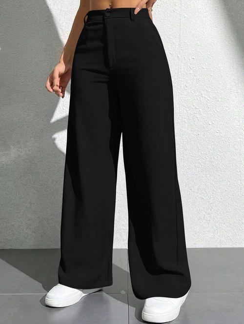 women solid high rise wide leg trouser - 21881552 - Standard Image - 0
