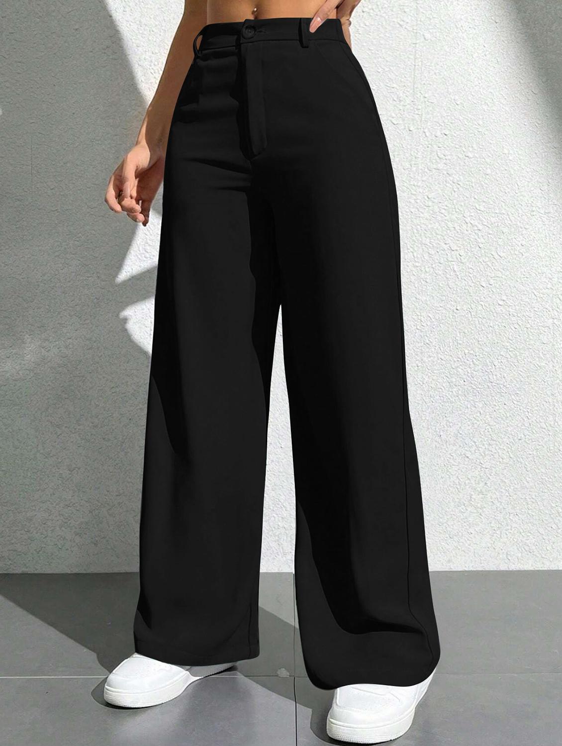 women solid high rise wide leg trouser - 21881552 - Zoom Image - 0