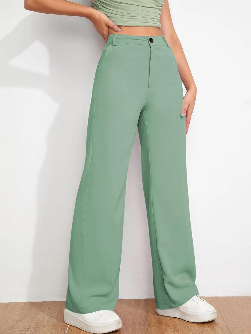 women solid high rise straight trouser - 21881569 - Standard Image - 2