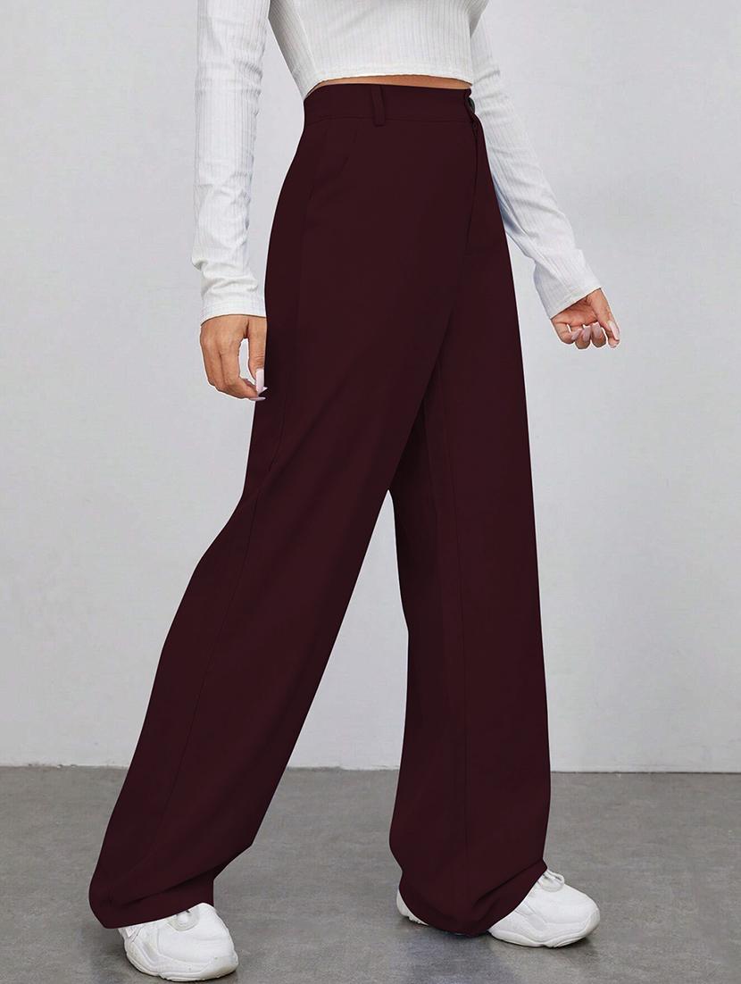 women solid high rise straight trouser - 21881581 - Standard Image - 2