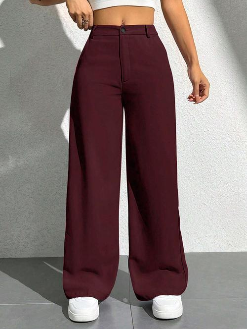 women solid high rise wide leg trouser - 21881582 -  Standard Image - 0