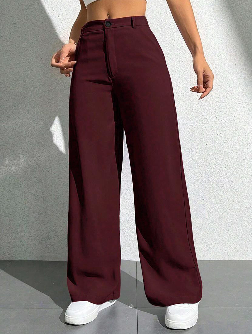 women solid high rise wide leg trouser - 21881582 - Standard Image - 2
