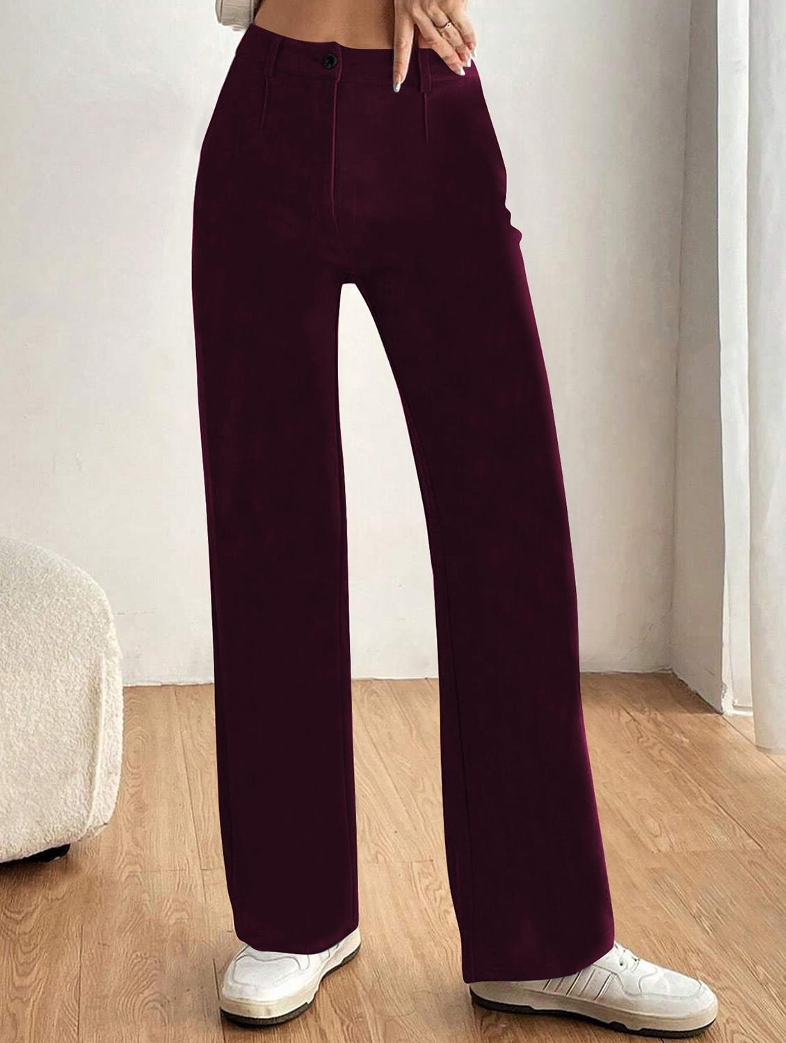 women solid high rise straight trouser - 21881584 - Standard Image - 2
