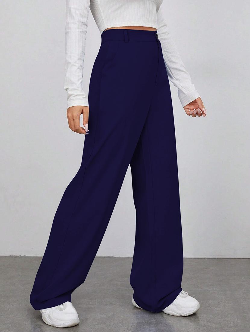 women solid high rise straight trouser - 21881588 - Standard Image - 2