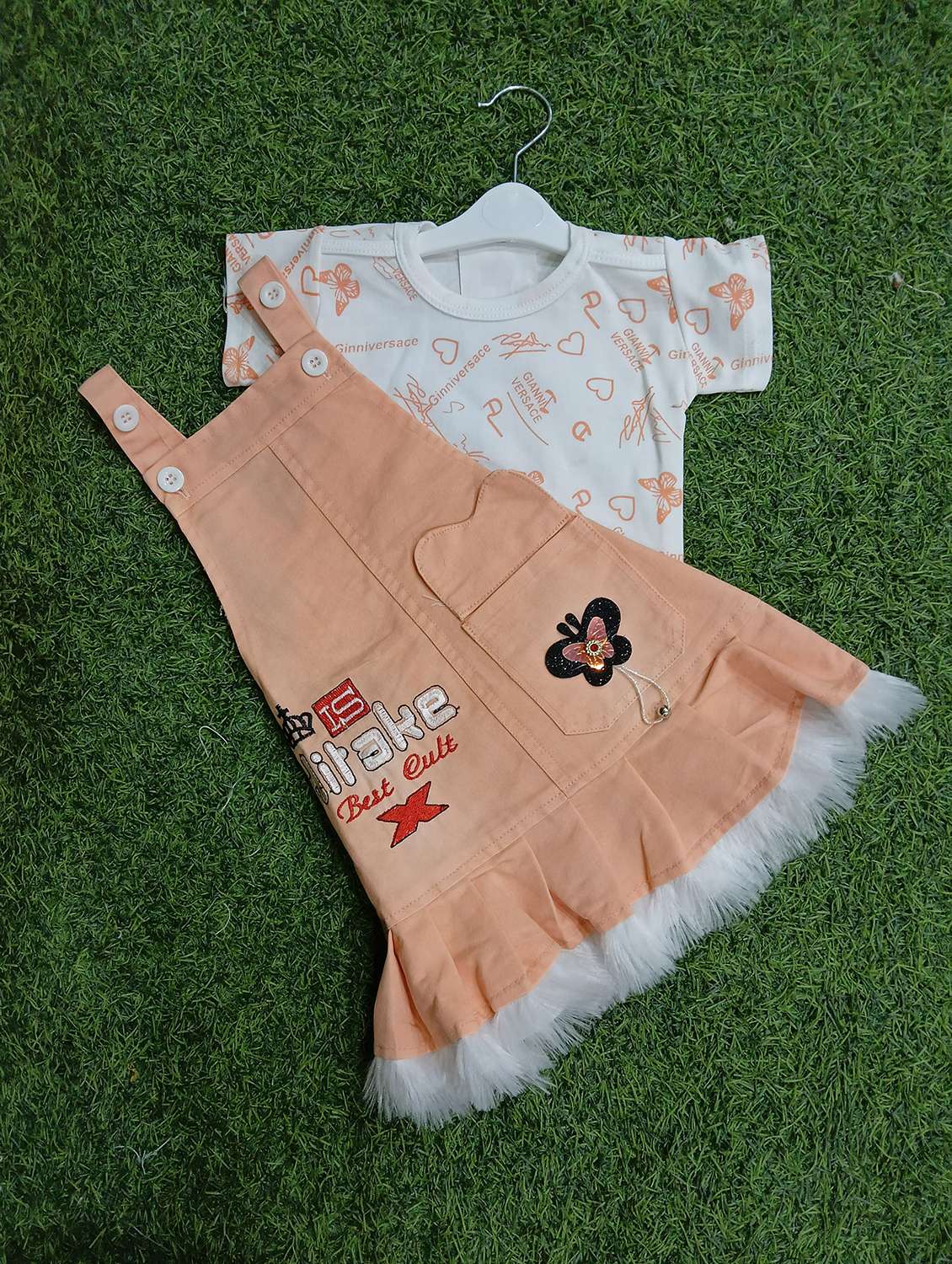 girls printed adjustable strap dungaree dress - 21881682 - Standard Image - 2