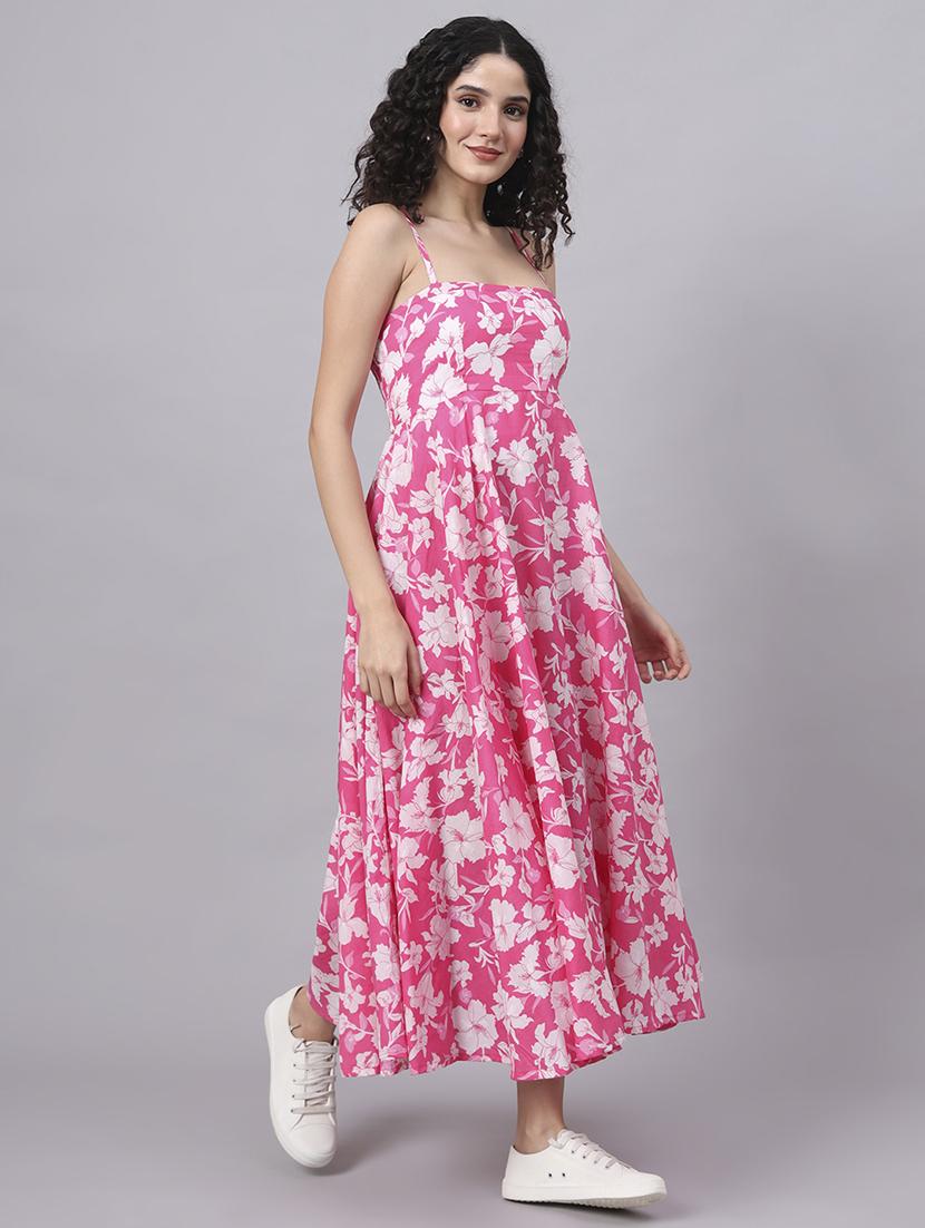 women printed shoulder strap fit & flare dress - 21881699 - Standard Image - 2