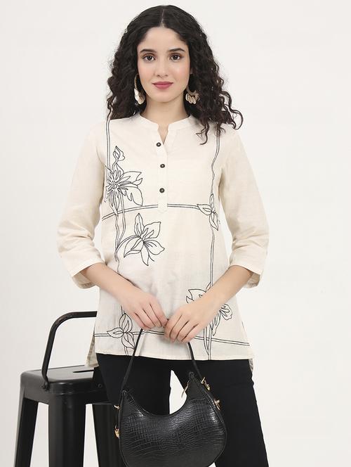 women embroidered mandarin neck high low kurti - 21881701 - Standard Image - 0