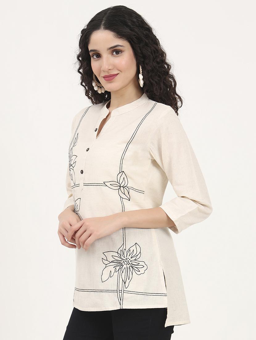 women embroidered mandarin neck high low kurti - 21881701 - Standard Image - 2