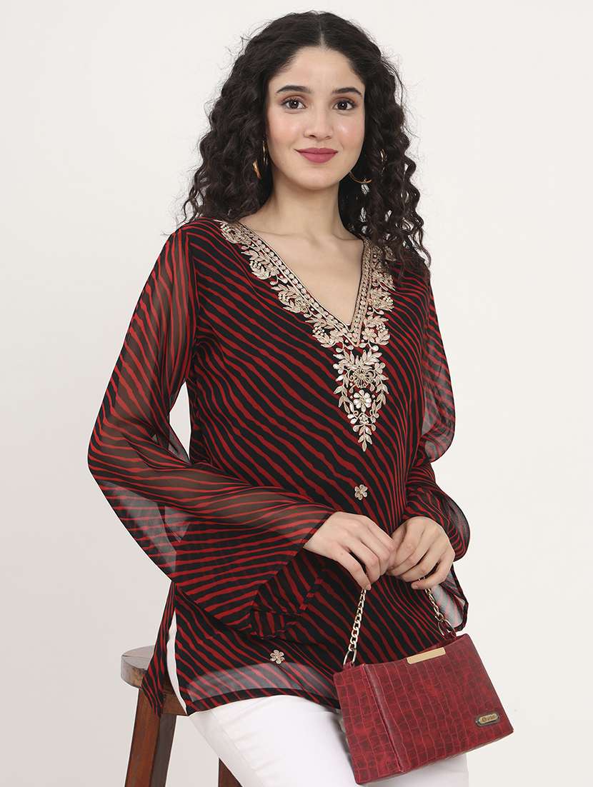 women embellished bell sleeves straight kurti