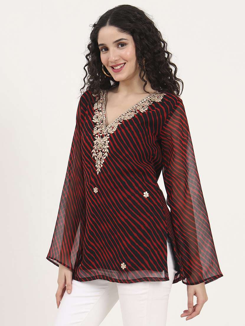 women embellished bell sleeves straight kurti - 21881706 - Standard Image - 2