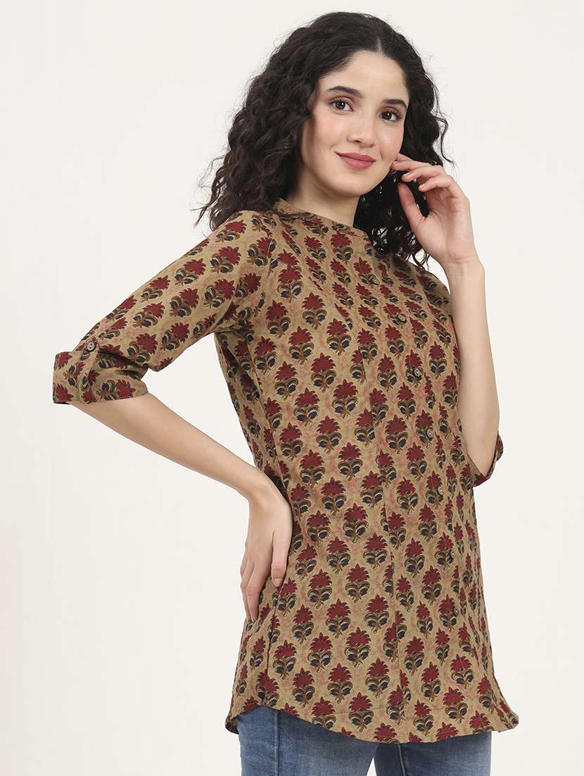 women printed roll-up sleeves kurti - 21881711 - Standard Image - 2