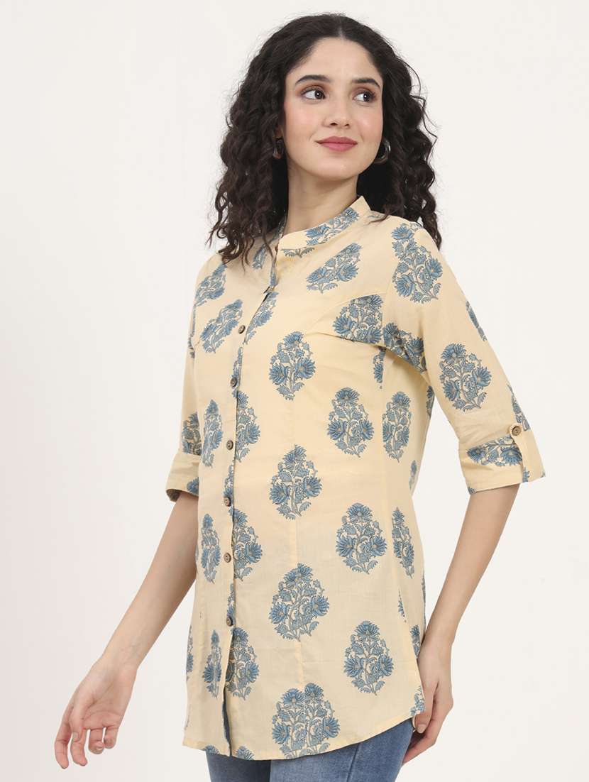women printed roll-up sleeves kurti - 21881714 -  Standard Image - 2