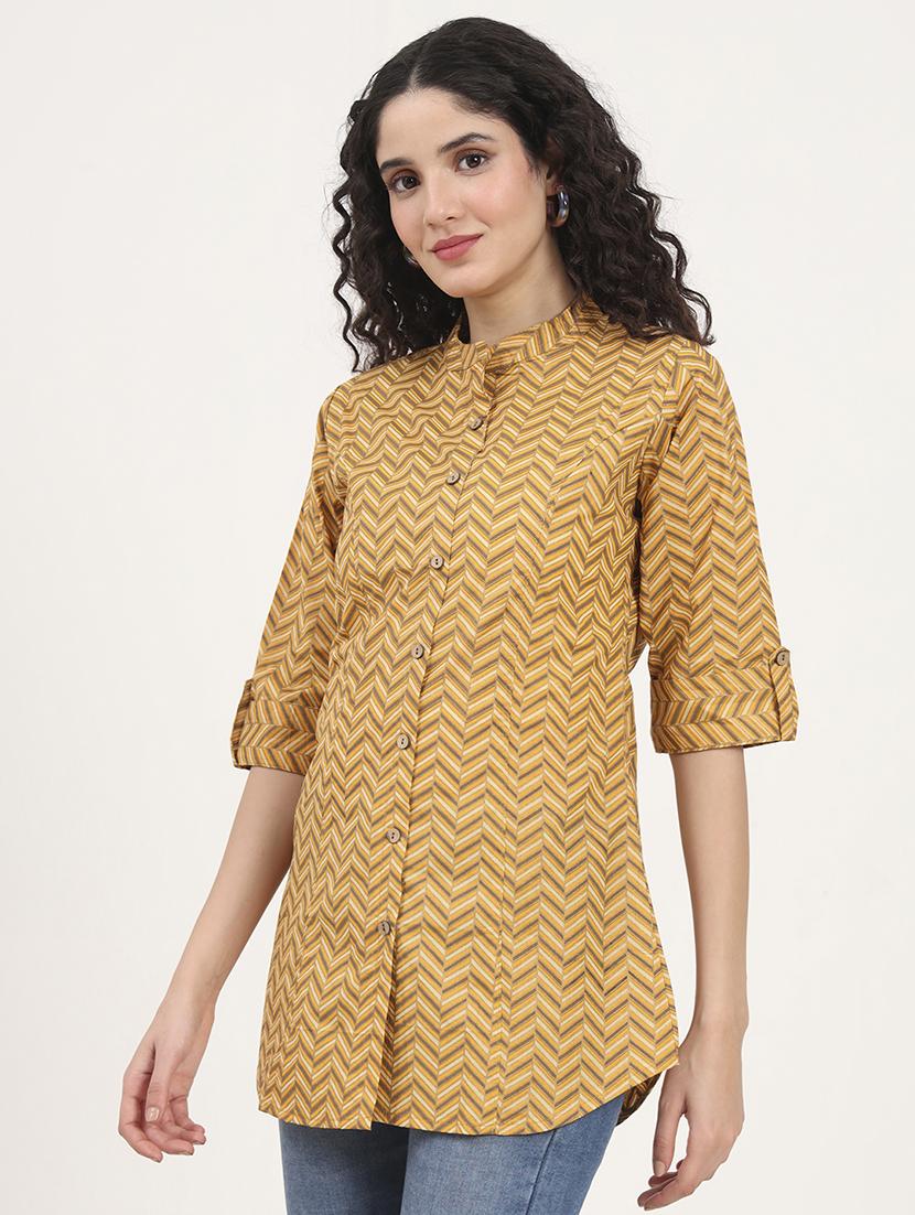 women printed roll-up sleeves kurti - 21881716 - Standard Image - 2