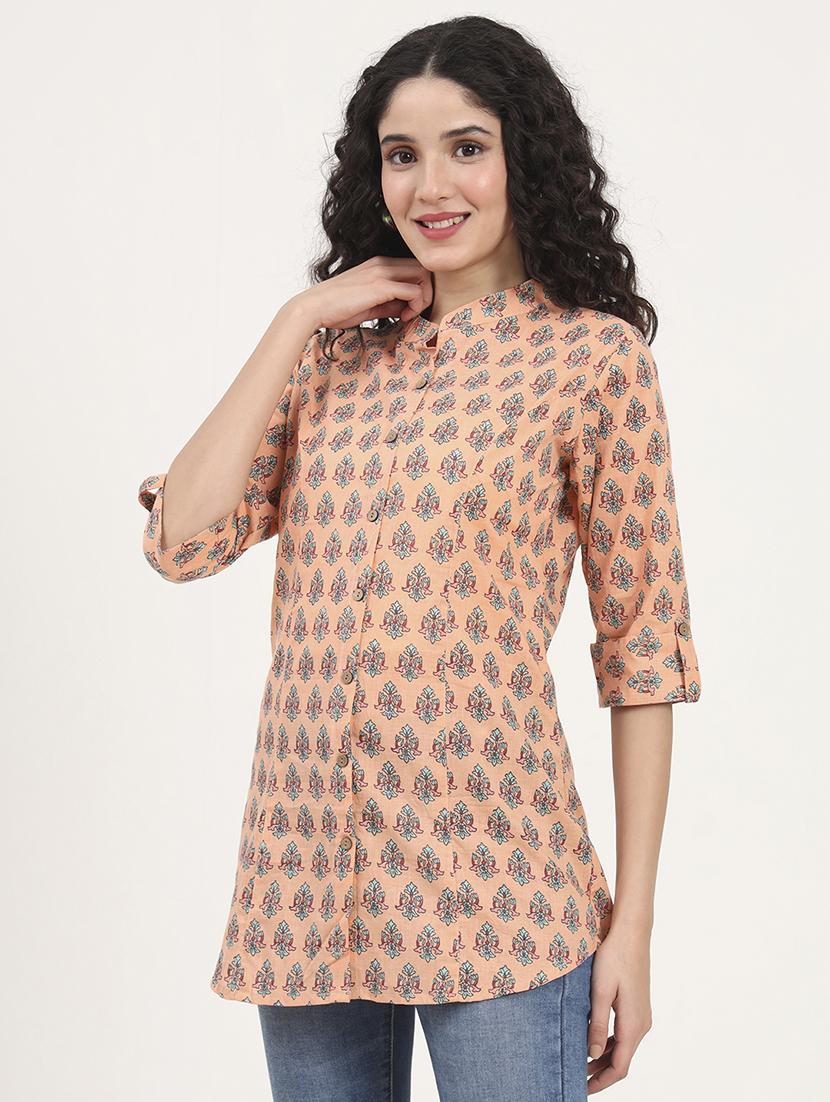 women printed roll-up sleeves kurti - 21881718 - Standard Image - 2