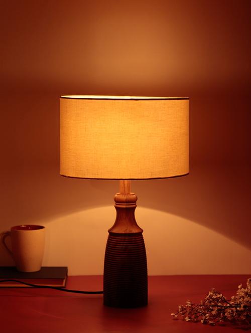 unravel india "cylindrical ribbed" sheesham wood table lamp with off-white shade - 21881760 - Standard Image - 0