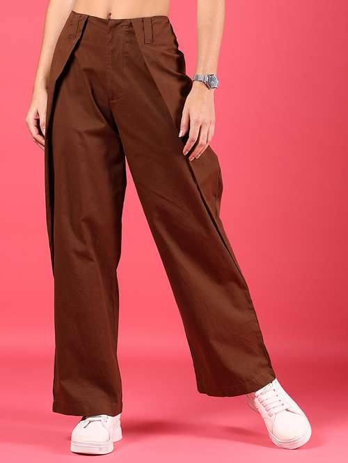 women solid high rise pleated straight trouser - 21881837 - Standard Image - 0