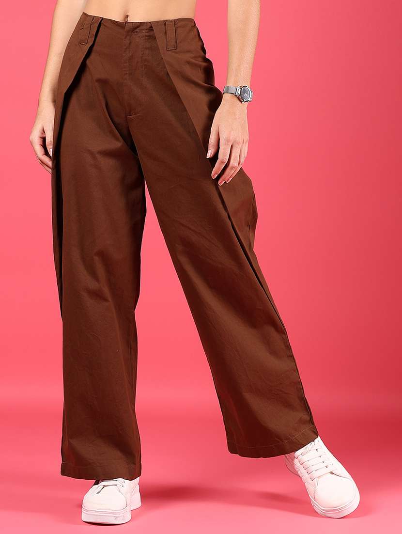 women solid high rise pleated straight trouser - 21881837 - Zoom Image - 0