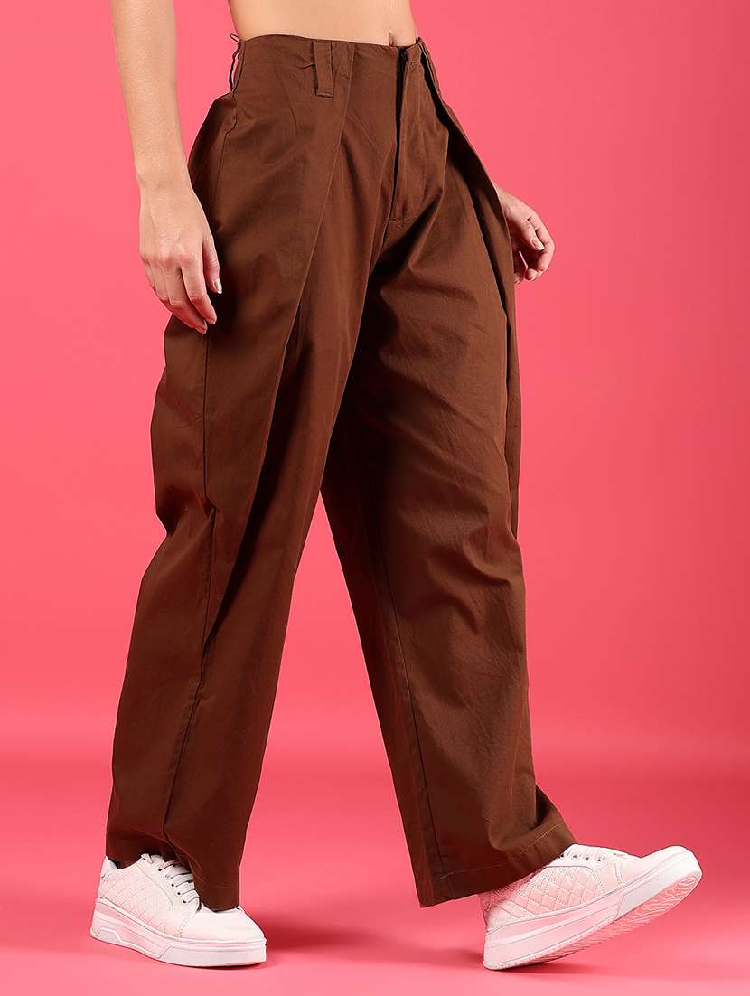 women solid high rise pleated straight trouser - 21881837 - Standard Image - 2