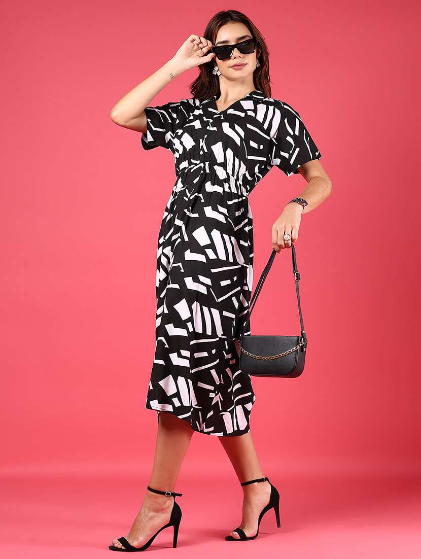 women printed short sleeve a-line dress