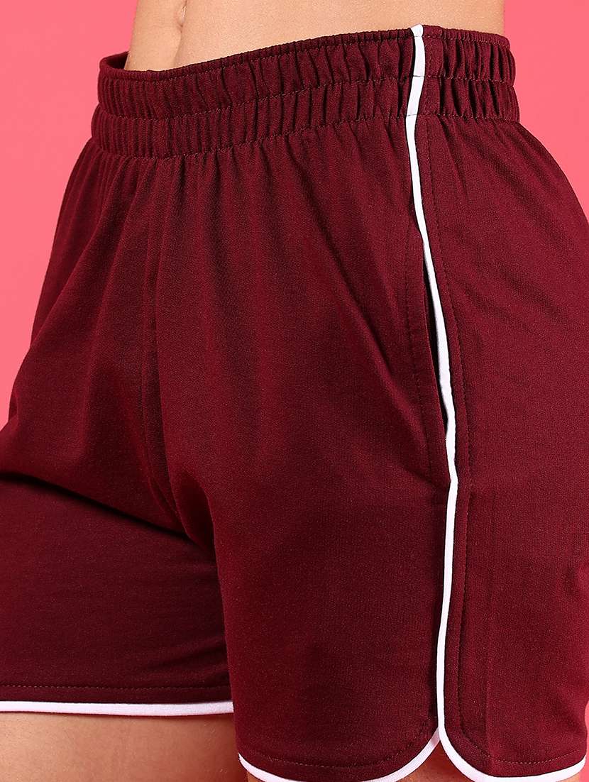women maroon solid mid rise short - 21881841 -  Standard Image - 2