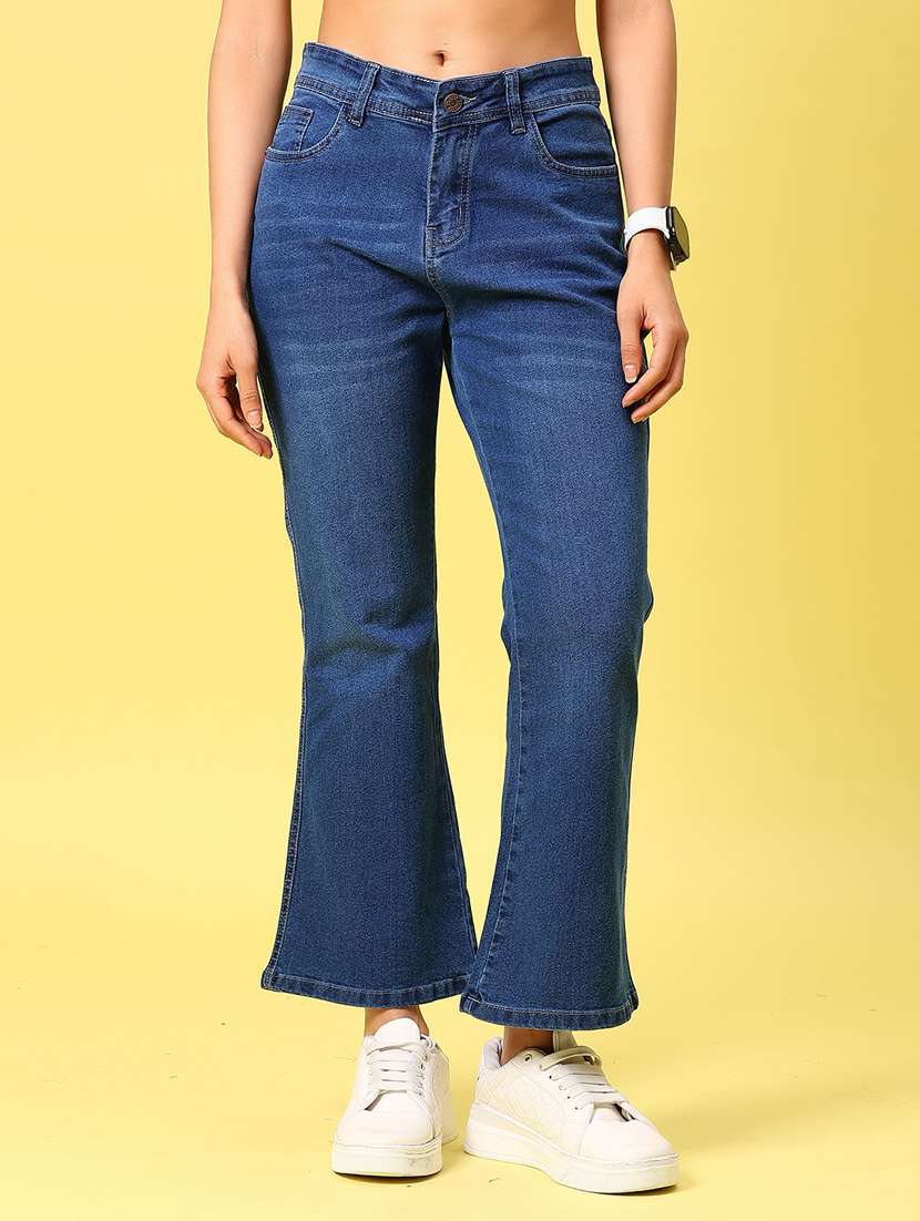 women solid mid rise bootcut jean