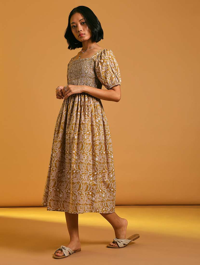 women printed puff sleeve fit & flare ethnic dress - 21881881 -  Standard Image - 2