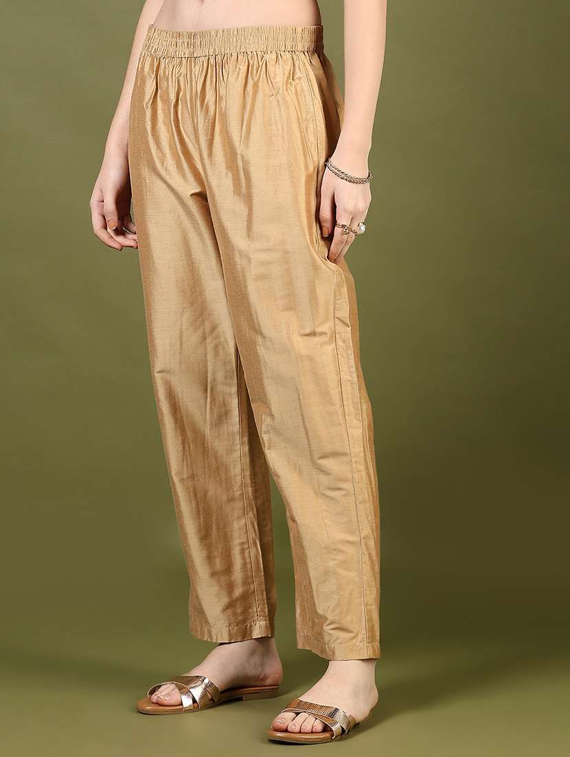 women gold solid mid rise straight tapered pant - 21881891 -  Standard Image - 2