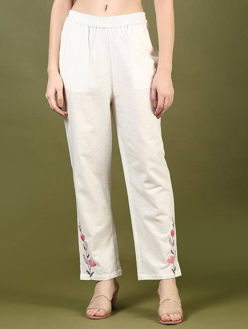 women embroidered mid rise tapered pant - 21881904 -  Standard Image - 0