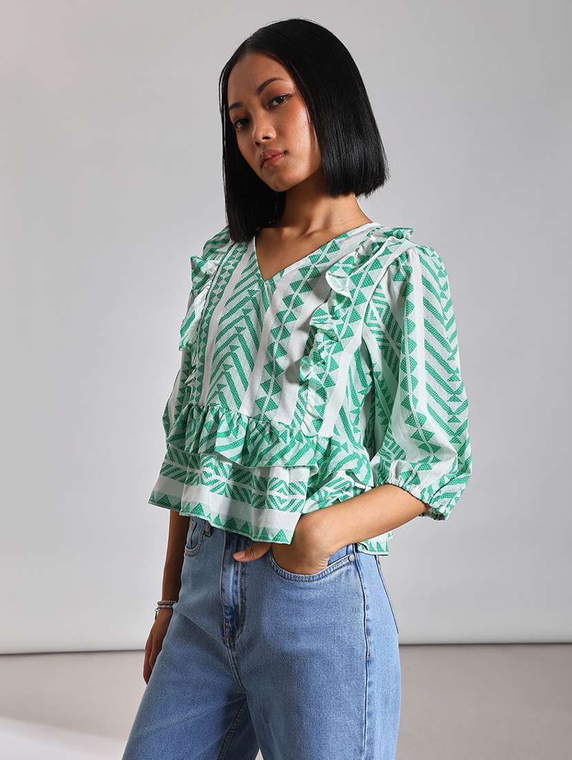 women self design puff sleeve top - 21881907 -  Standard Image - 2