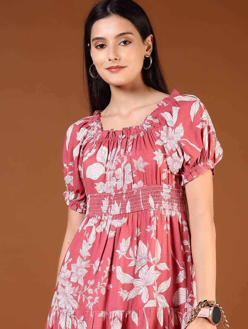 women floral printed puff sleeve tiered dress - 21881911 - Standard Image - 2