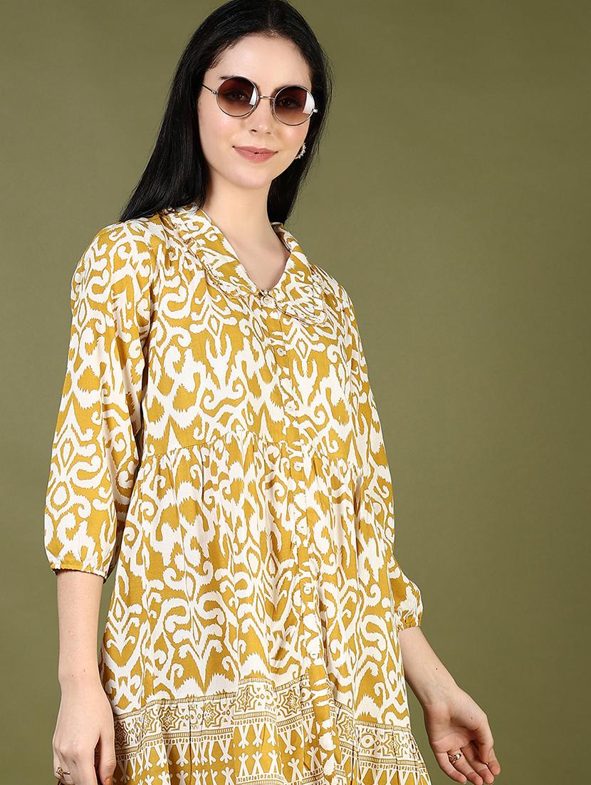 women yellow printed collared a-line dress - 21881912 - Standard Image - 2