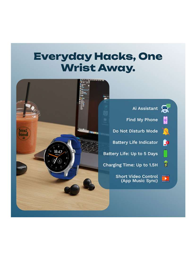 snapup elite bluetooth calling round dial metallic smartwatch (black blue) - 21882718 -  Standard Image - 2