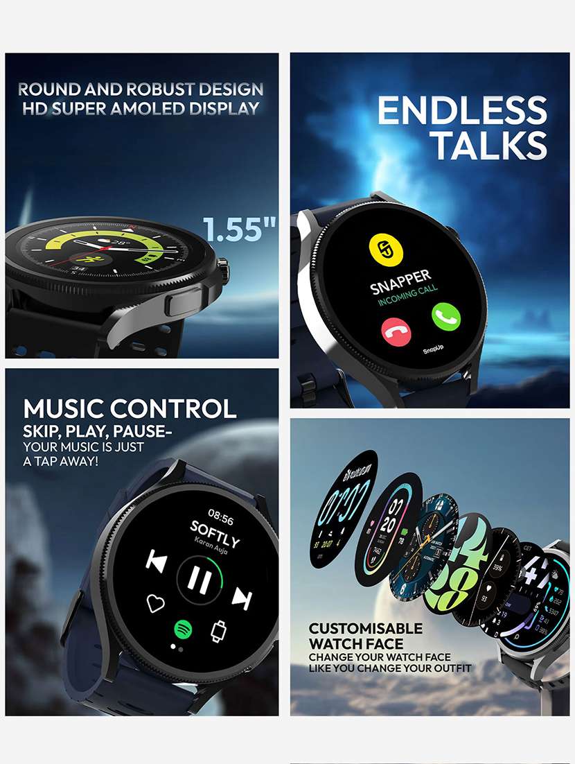 snapup luna x bluetooth calling super amoled round smart watch (electric black) - 21882722 -  Standard Image - 2