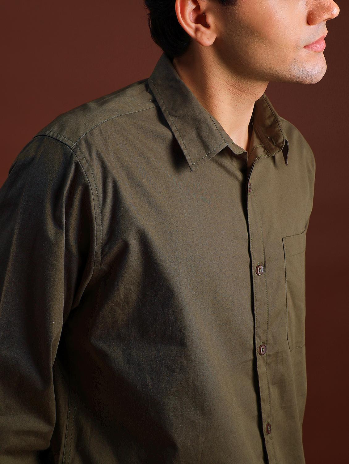 olive cotton casual shirt - 21885280 - Standard Image - 2