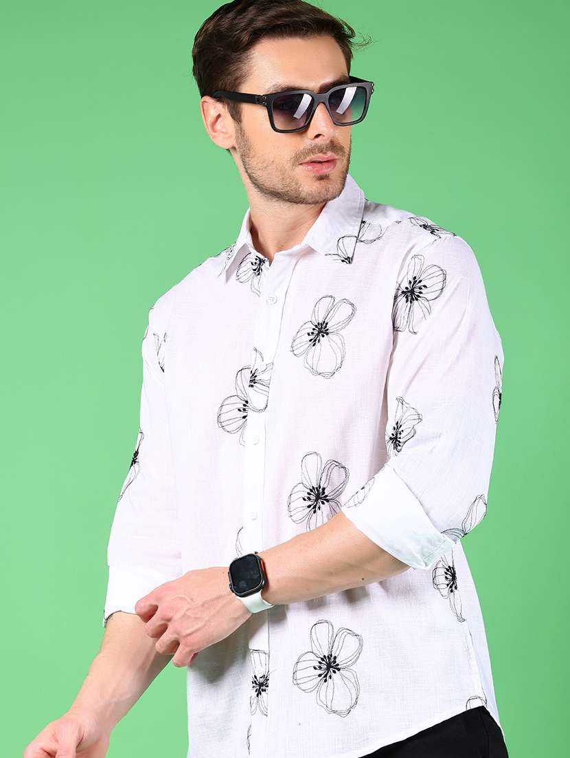 men embroidered collared long sleeve shirt