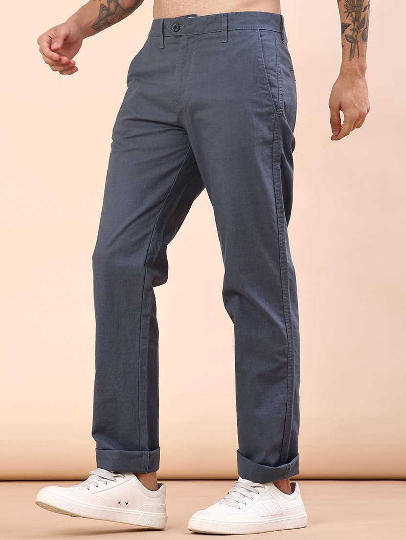 blue linen flat front casual trousers - 21885306 -  Standard Image - 2