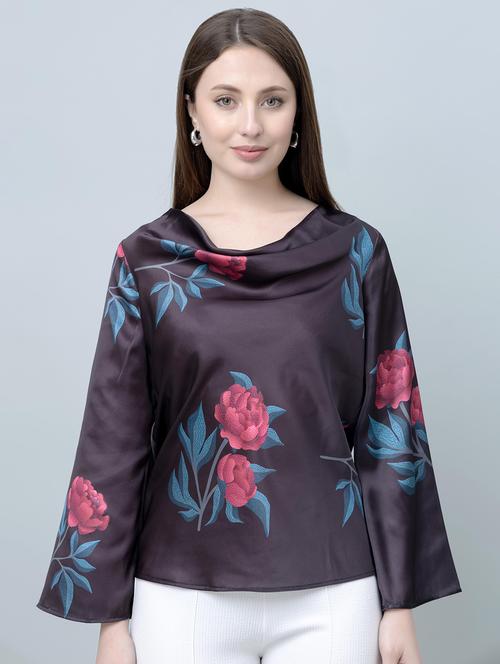 women floral print cowl neck bell sleeves top - 21885938 - Standard Image - 0