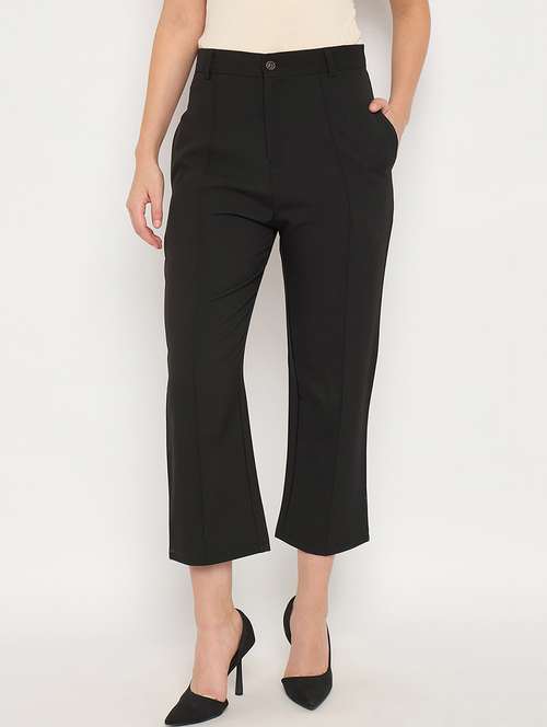 women solid high rise calf length bootcut trouser - 21887807 -  Standard Image - 0