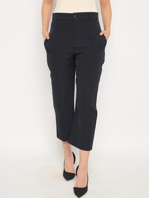 women solid high rise calf length straight pants  - 21887809 -  Standard Image - 0