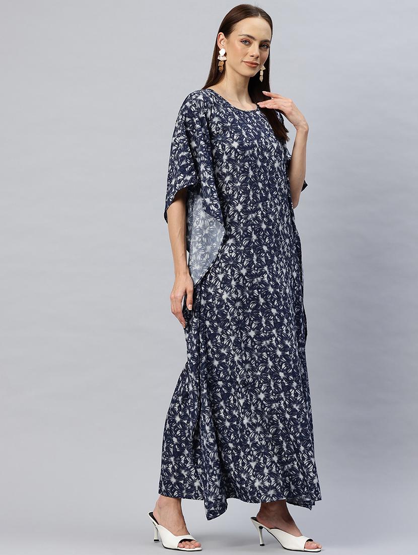 women printed round neck kaftan dress - 21887812 - Standard Image - 2